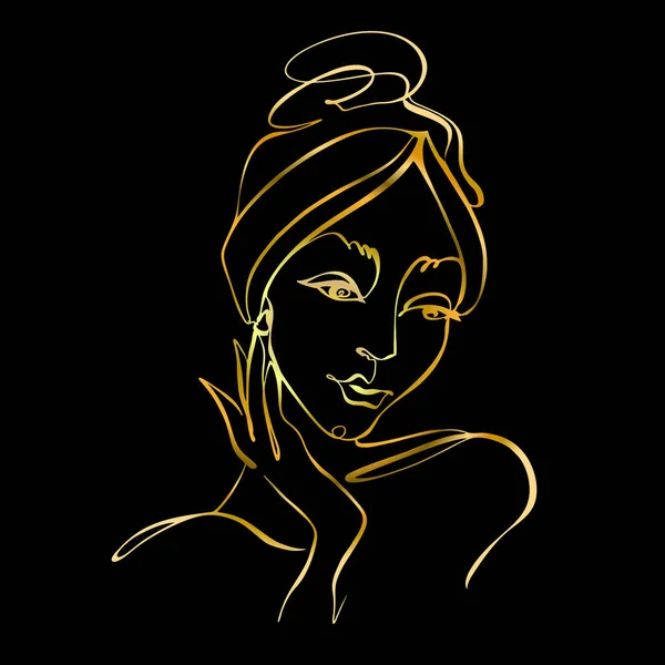 Линейное Искусство Лицо Девушки Нарисовано Одной Линией Логотип Косметолога Салон — стоковый вектор