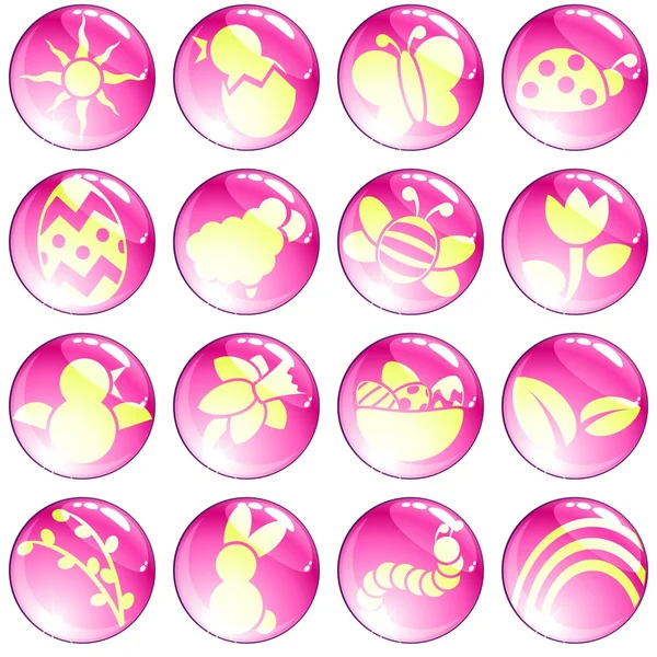 Set of glossy pink spring icons — Stock Vector