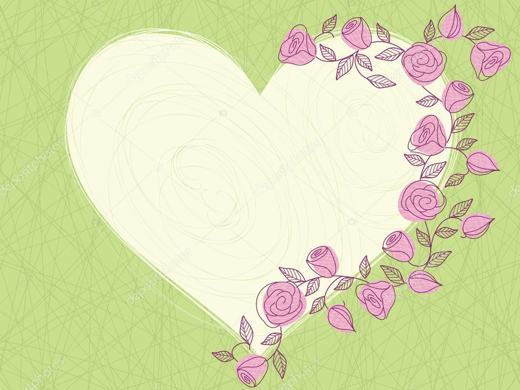 Springtime hand drawn heart with roses