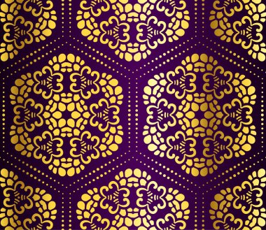 Gold-on-Purple seamless arabesque pattern clipart