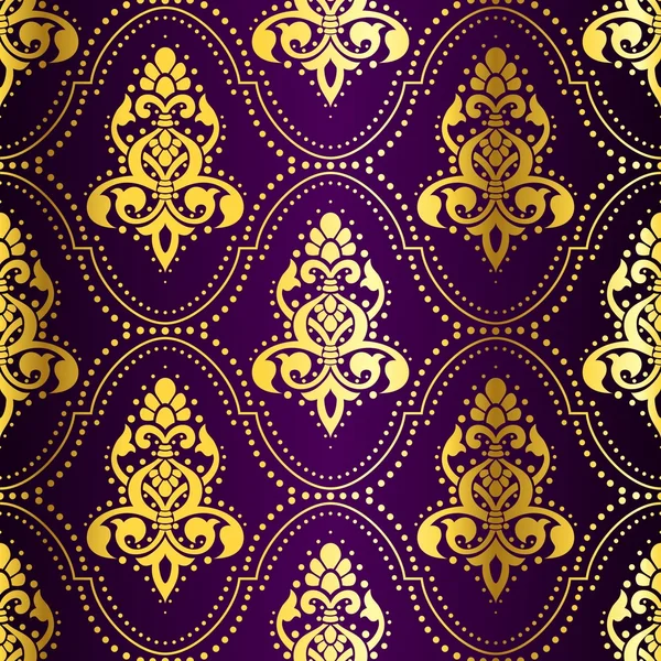 Gold-on-Purple padrão indiano sem costura com pontos — Vetor de Stock