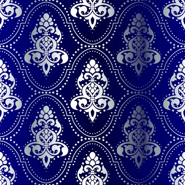 ドット付きの青と銀のシームレスなインドのパターン — ストックベクタ