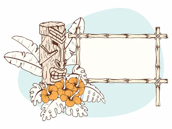 Ретро-гавайский баннер Тики в прохладных тонах — стоковый вектор
