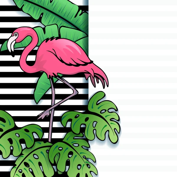 Vibrant tropical banner with flamingo Vector Graphics