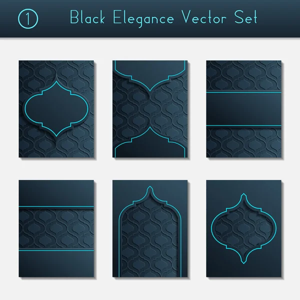 Uppsättning av intrikata svart broschyr mönster — Stock vektor