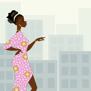 Dark-skinned woman in the city clipart