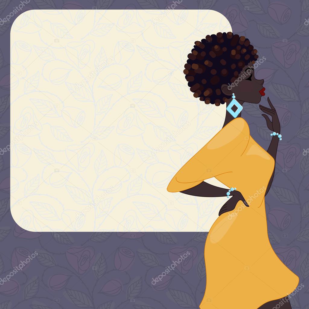 Dark-skinned woman on a purple background