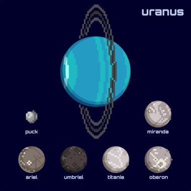 Retro minimalistic set of Uranus and moons clipart