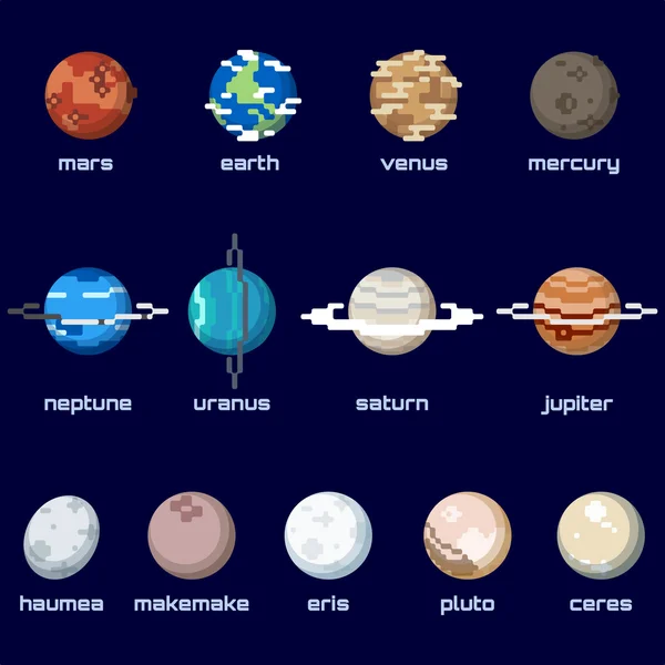 Retro minimalistische set van planeten in het zonnestelsel — Stockvector