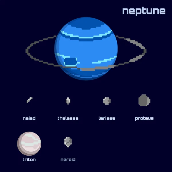 海王星と衛星のレトロなミニマル セット — ストックベクタ