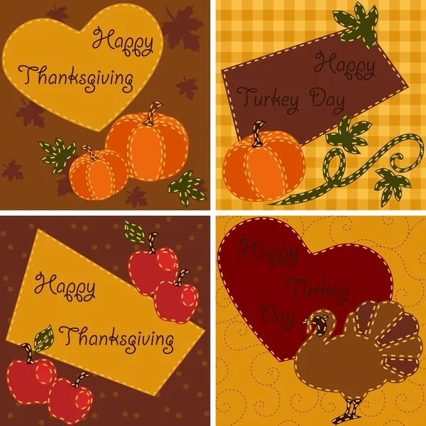 Набор стеганых открыток на День Благодарения — стоковый вектор