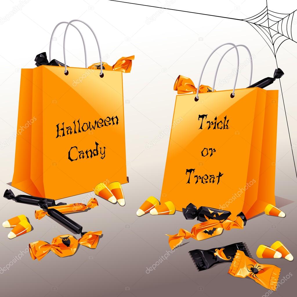 Trick-or-treat bags with candy
