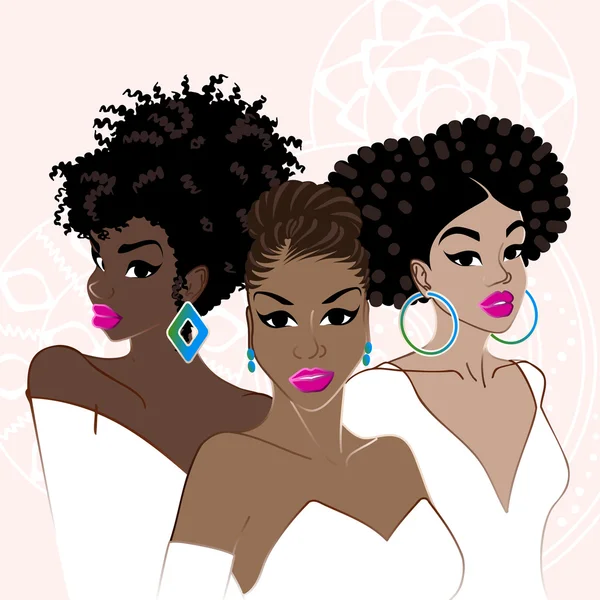 Tres elegantes mujeres de piel oscura Ilustraciones De Stock Sin Royalties Gratis