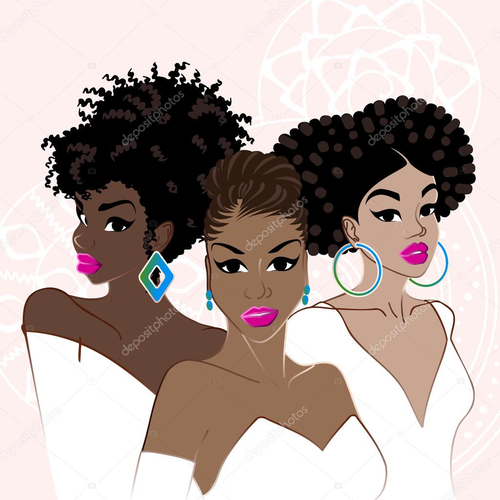 Download Three elegant dark-skinned women — Stock Vector © karolinal #86029546