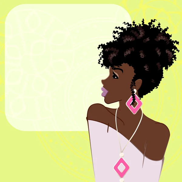 Lime green background with dark-skinned woman — Stock Vector