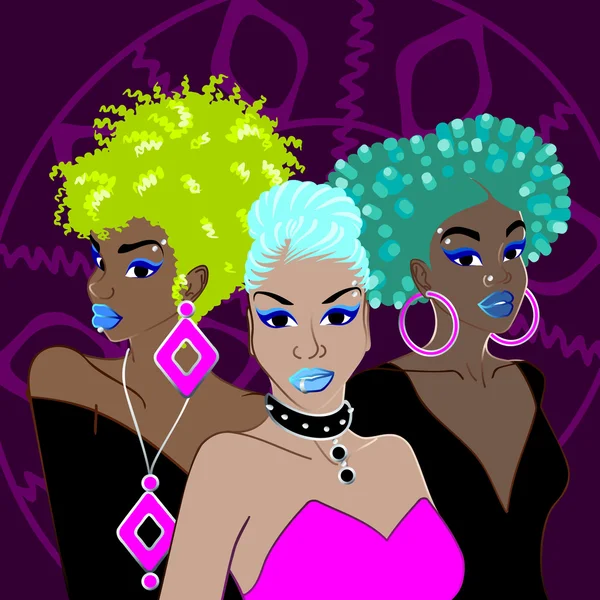 Três mulheres afro punk — Vetor de Stock