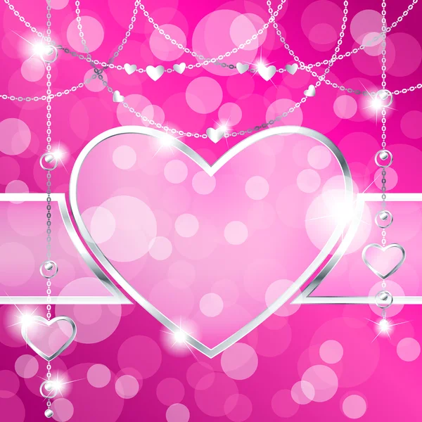 Heart-shaped frame on sparkly hot pink background — Stok Vektör