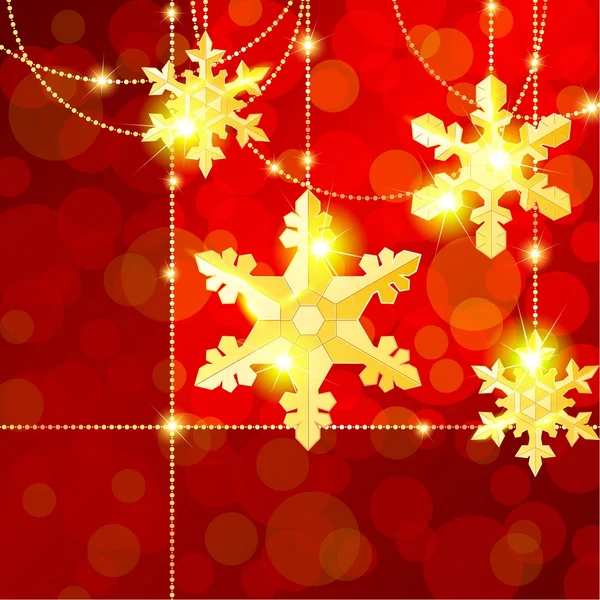 Red transparent banner with golden snowflake ornaments — 图库矢量图片