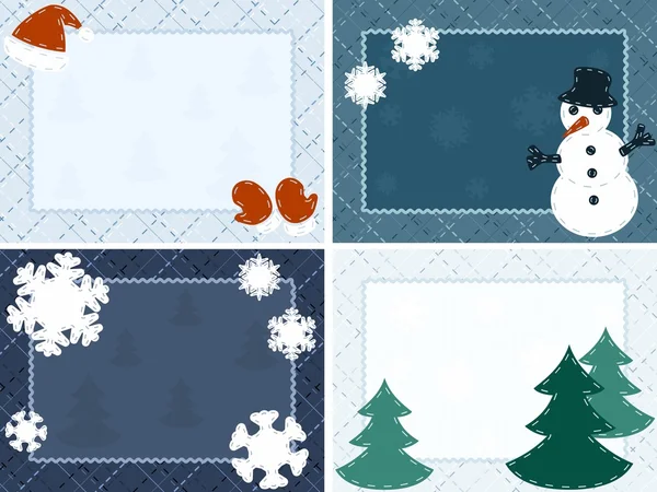 Four quilted Winter postcards — Stok Vektör