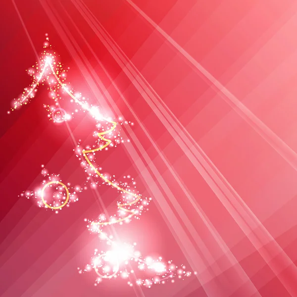 Sparkling red background with a stylized christmas tree — Διανυσματικό Αρχείο