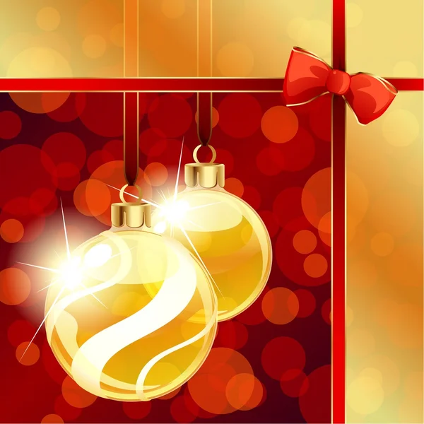 Banner rojo con adornos de Navidad dorados — Vector de stock
