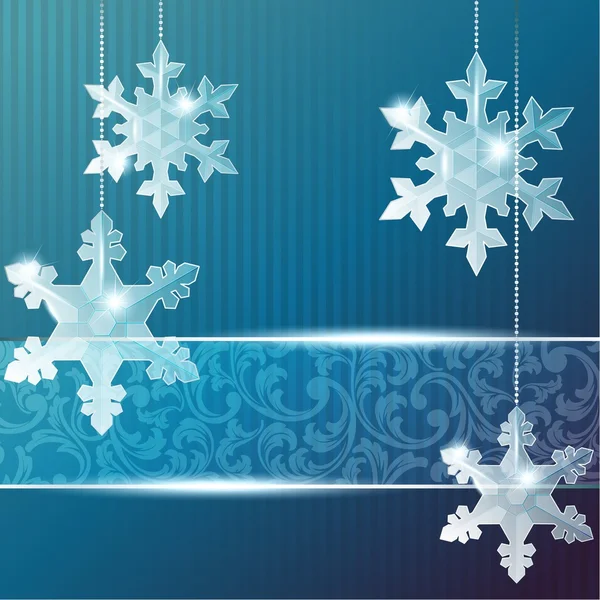 Transparent banner with transparent snowflake ornaments — Stockvector
