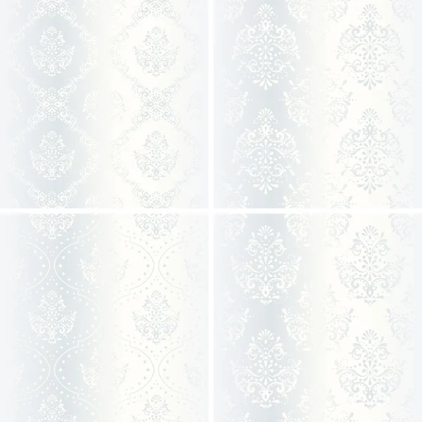 4 つのビクトリア朝の白いサテンのウェディング パターンのセット — ストックベクタ