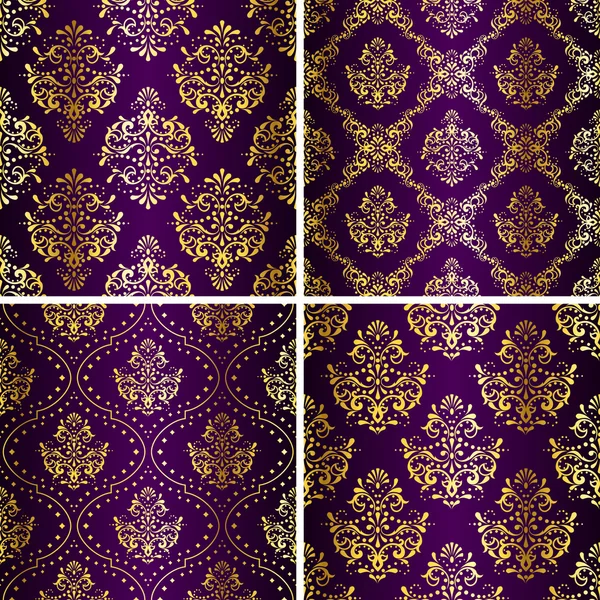 Ensemble de quatre motifs d'inspiration sari or et violet — Image vectorielle