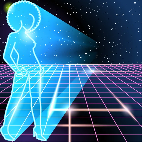 80s background with a neon outline of a woman Stock Illustration