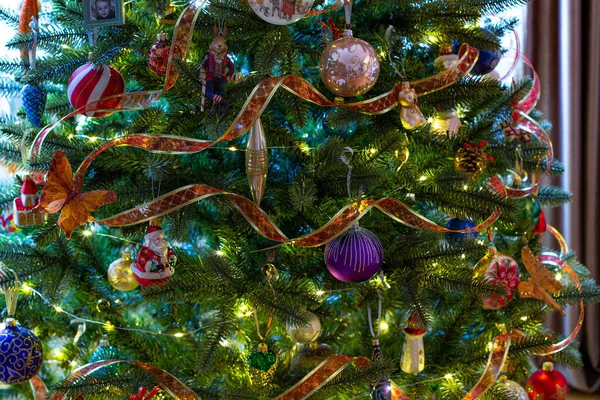 Árbol Navidad Decoraciones Año Nuevo Iluminación Del Árbol Navidad Ideas — Foto de Stock