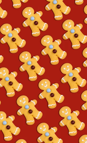 Vertical Pattern Delicious Gingerbread Christmas Cookies Shape Dolls Decorated Icing — Stock Photo, Image