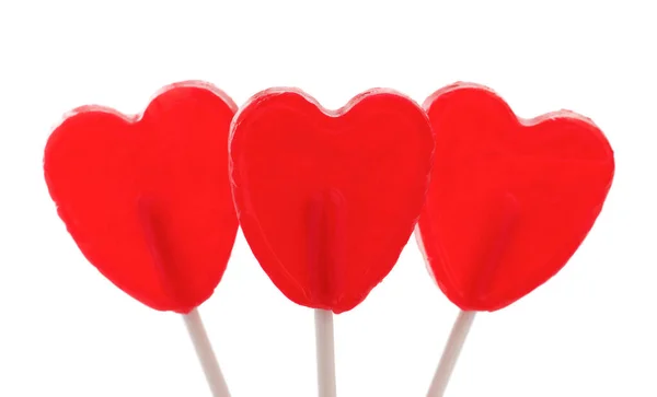 Red Heart Shaped Lollipops Give Valentine Day Mother Day — Stock Photo, Image