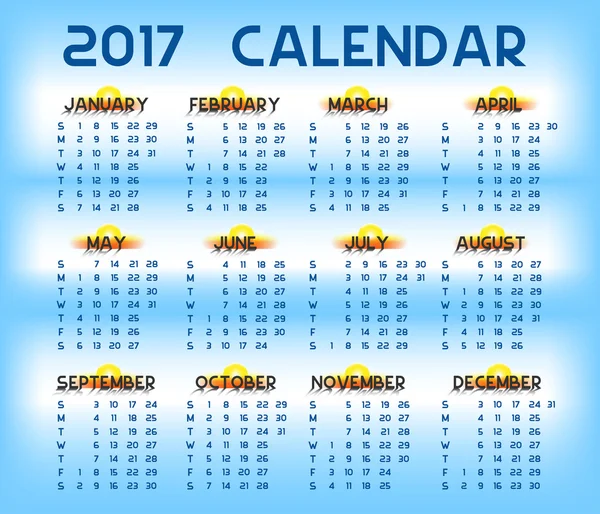 Kalender 2017 Sonnenaufgang — Stockvektor
