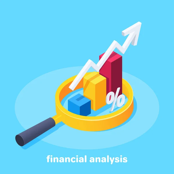 Ilustración Del Vector Isométrico Fondo Azul Gráfico Con Una Flecha — Vector de stock