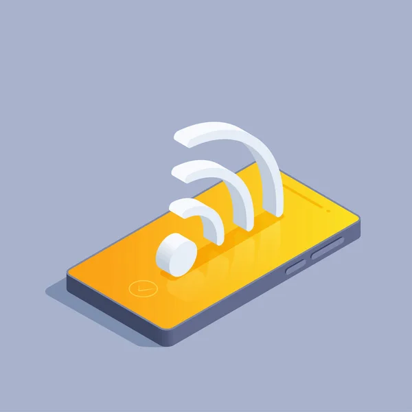 Ізометрична Векторна Ілюстрація Сірому Фоні Смартфон Значок Сигналу Безкоштовний Інтернет — стоковий вектор