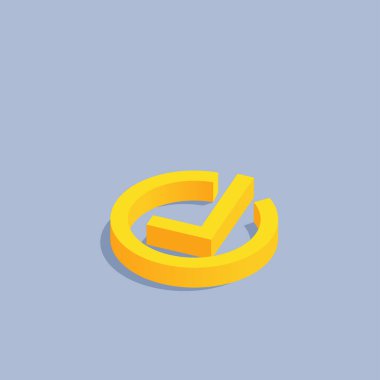 Gri arkaplan üzerinde izometrik vektör çizimi, sarı işaret işareti