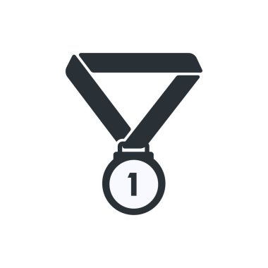 Beyaz arkaplanda izole edilmiş düz vektör çizimi, madalya ikonu, 1 numaralı madalya silueti, spor yarışması birincisi ödülü