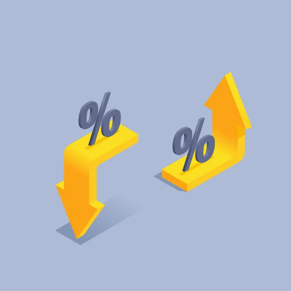 Isometrische Vector Illustratie Grijze Achtergrond Verminderen Verhogen Van Belangstelling Geel — Stockvector