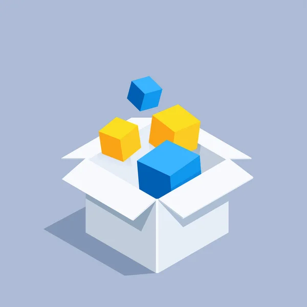 Ισομετρική Διανυσματική Απεικόνιση Γκρι Φόντο Εικονίδιο Κουτί Και Χρωματιστούς Κύβους — Διανυσματικό Αρχείο