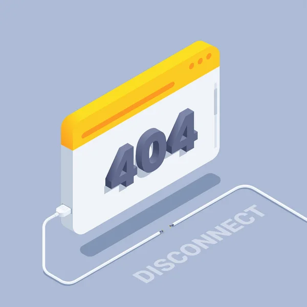 Isometric Vector Illustration Gray Background Browser Window 404 Broken Wire — 스톡 벡터