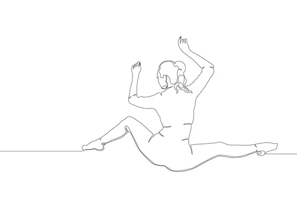 Dibujo continuo de una línea de una chica en danza. — Vector de stock