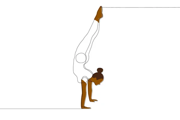 Elinde Afrika Kökenli Silueti Olan Jimnastikçi Kız Jimnastikçinin Doğrusal Çizimi — Stok Vektör