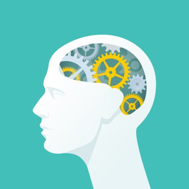 Human head with gears. Head thinking. clipart