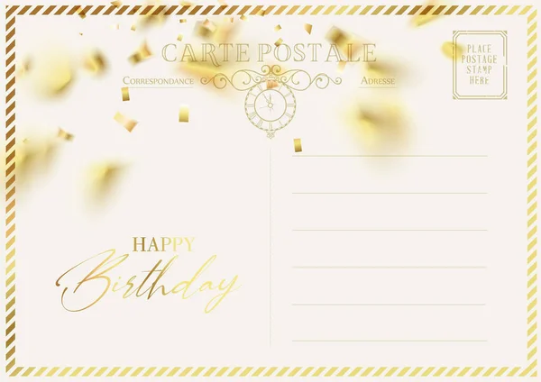 Modèle de carte postale Vintage Happy Birthday. Illustration vectorielle. — Image vectorielle
