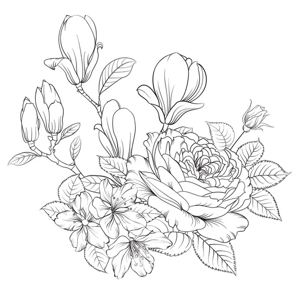 Buquê floral sobre fundo branco. Ilustração vetorial. — Vetor de Stock