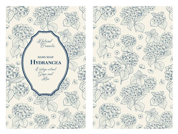 Cartão vintage com flores Hortênsia no fundo. Capa de livro com textura de flor. Linhas de cor sobre fundo branco. Ilustração vetorial. —  Vetores de Stock