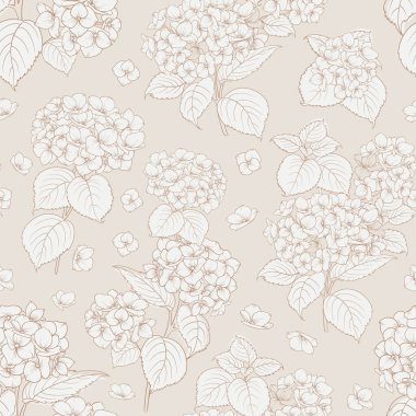 Hydrangea ile kusursuz çiçek desenleri. Vektör illüstrasyonu.