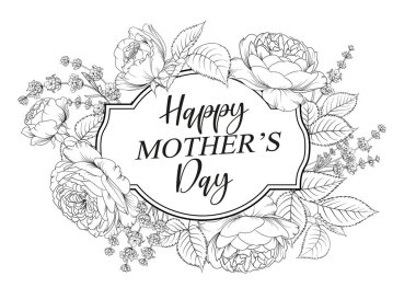 Çizgili sanat çiçekleriyle anneler günü kartı. El çizimi çiçek.