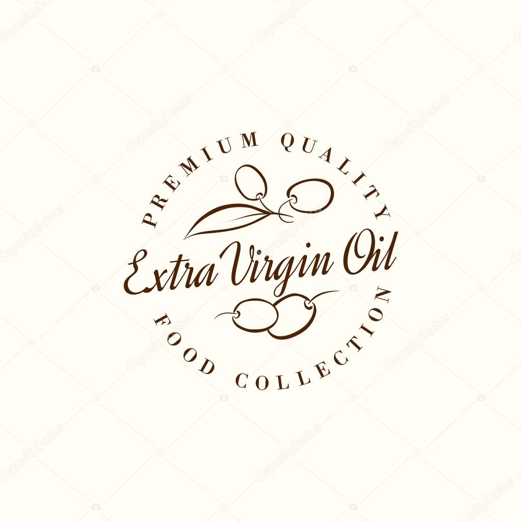 Natural olive oil label with logo. Vector illustration.