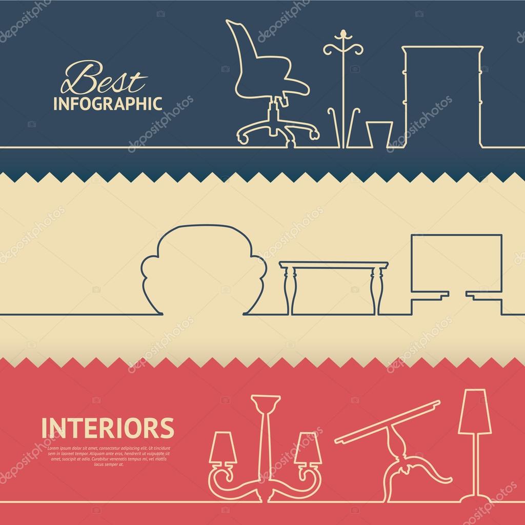 Flat colors infographics with interior design elements. Vector illustration.